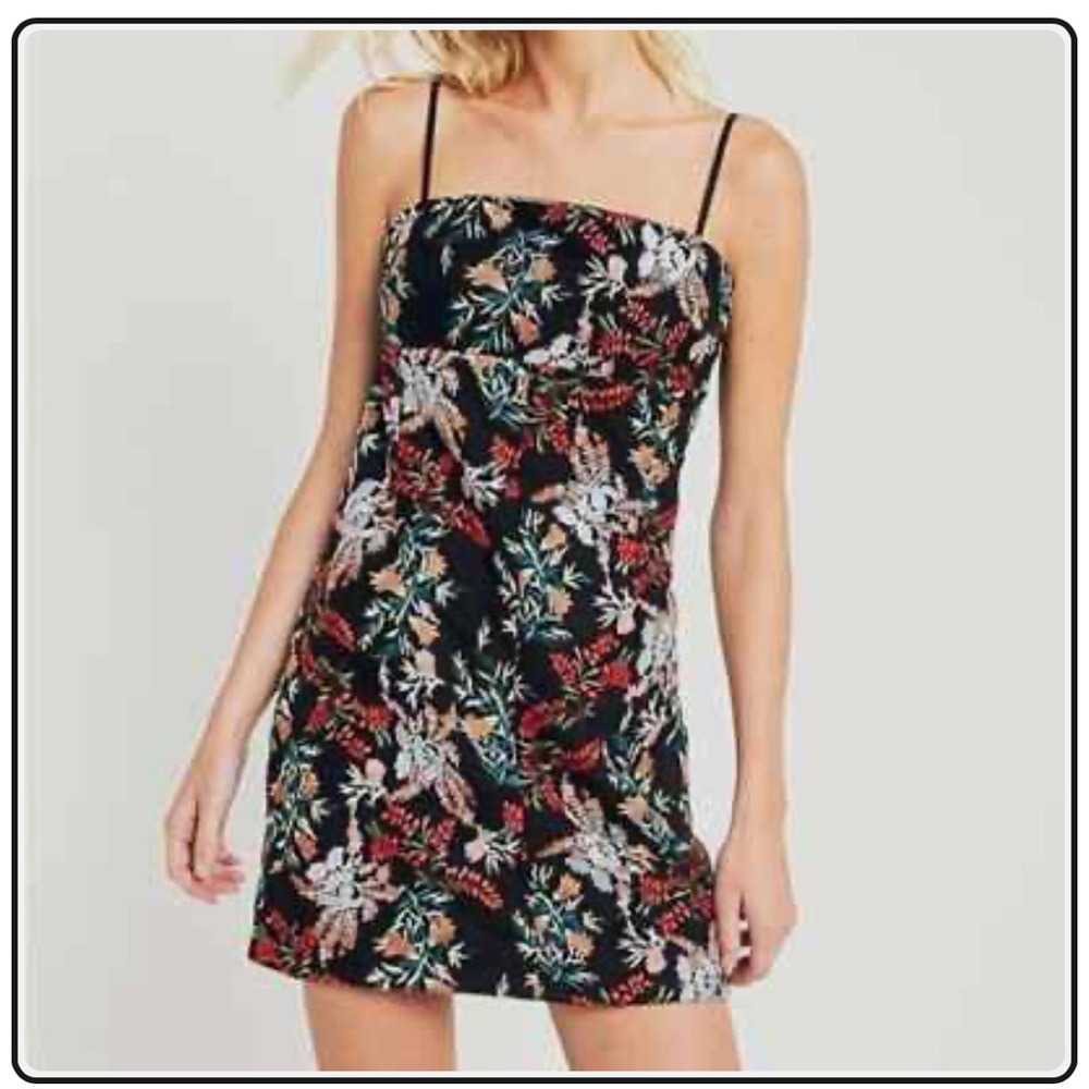 Urban Outfitters Audrey Floral Embroidered Black Mini Dress